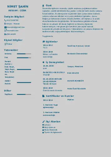 Ressam Cv Örnekleri cv indir